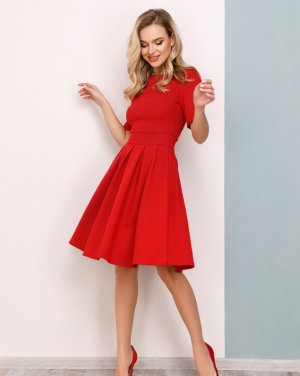 Bonita Червоне фактурне плаття-тетянка з короткими рукавами 27360-01 - 8109950 - SvitStyle