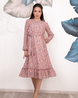 Bonita Розовое комбинированное платье-трапеция 27508-01 - 8138902 - SvitStyle