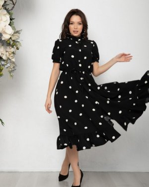 Bonita Черное в горох платье-рубашка с кулиской 28006-01 - 8162457 - SvitStyle