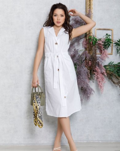Bonita Белое коттоновое платье на кулиске 28065-01 - SvitStyle