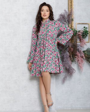 Bonita Цветочное расклешенное платье-трапеция с воланами 28077-01 - 8162526 - SvitStyle
