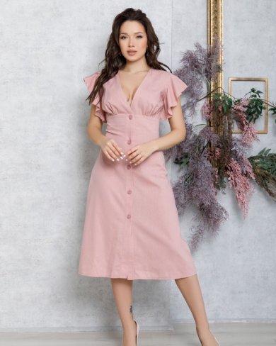 Bonita Розовое коттоновое платье на пуговицах 28090-01 - SvitStyle
