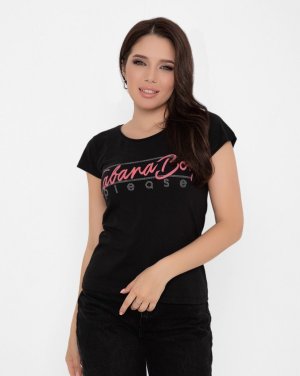 Bonita Хлопковая черная футболка с надписью 28448-01 - 8192999 - SvitStyle