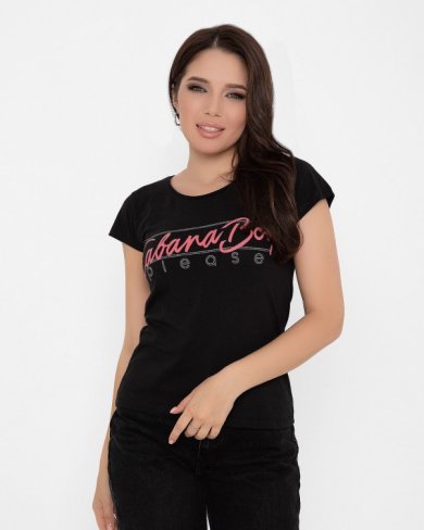 Bonita Хлопковая черная футболка с надписью 28448-01 - SvitStyle
