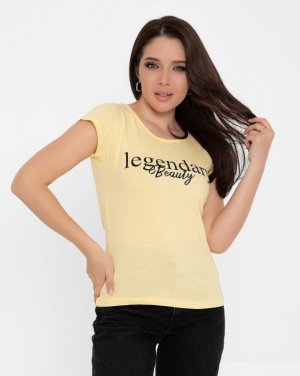 Bonita Хлопковая желтая футболка с надписью 28453-01 - 8193004 - SvitStyle