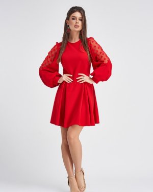 Bonita Червона сукня з об'ємними рукавами 26645-01 - 8219552 - SvitStyle