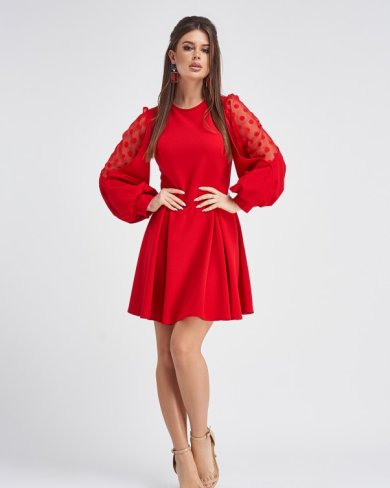 Bonita Червона сукня з об'ємними рукавами 26645-01 - SvitStyle