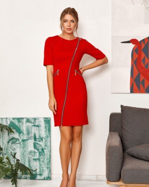 Bonita Червоне трикотажне плаття з діагональною блискавкою 30262-01 - 8276119 - SvitStyle