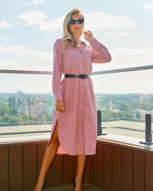 Bonita Рожеве вельветове плаття-сорочка міді довжини 30511-01 - 8291851 - SvitStyle