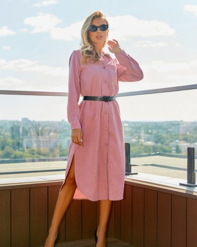 Bonita Рожеве вельветове плаття-сорочка міді довжини 30511-01 - SvitStyle