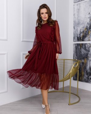Bonita Бордова комбінована сукня з рюшами 23549-01 - 8304339 - SvitStyle