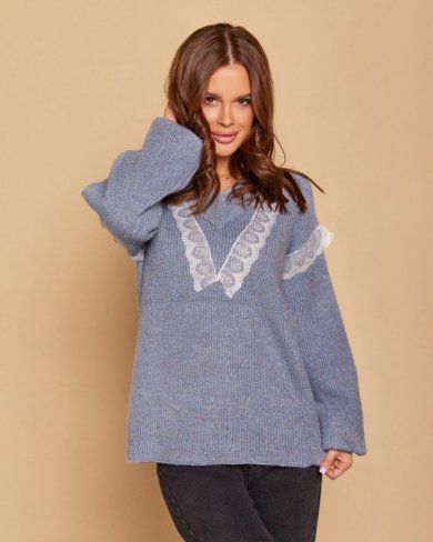 Bonita Бузковий вовняний пуловер з мереживом 31184-01 - SvitStyle