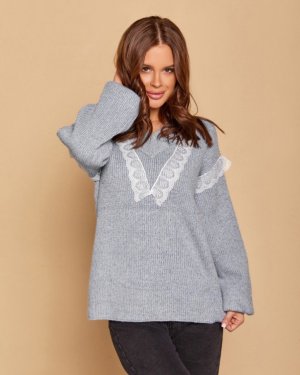Bonita Сірий вовняний пуловер з мереживом 31185-01 - 8311311 - SvitStyle