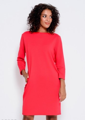 Bonita Червоне трикотажне плаття з довгими рукавами і кишенями 6537-01 - SvitStyle