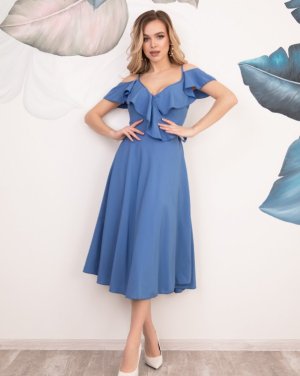 Bonita Синє плаття на запах з воланами 27499-01 - 8354684 - SvitStyle