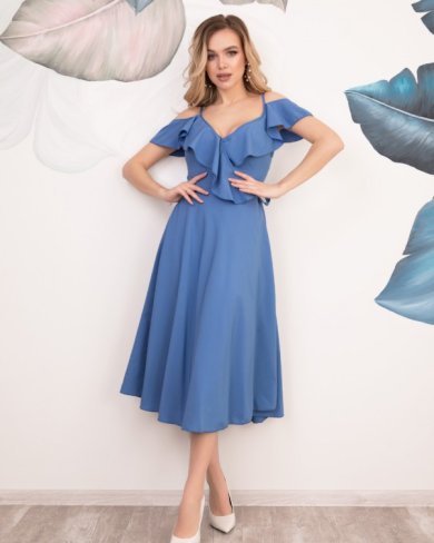 Bonita Синє плаття на запах з воланами 27499-01 - SvitStyle