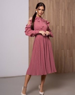 Bonita Темно-рожеве плісироване плаття з сітчастими вставками 32373-01 - 8355674 - SvitStyle