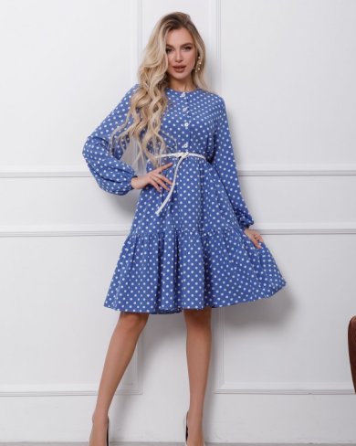 Bonita Блакитна сукня-трапеція в горошок 26974-01 - SvitStyle