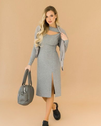 Bonita Світло-сіра трикотажна сукня з вирізом 31370-01 - SvitStyle