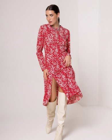 Bonita Червоне принтоване плаття з розрізами 32660-01 - SvitStyle