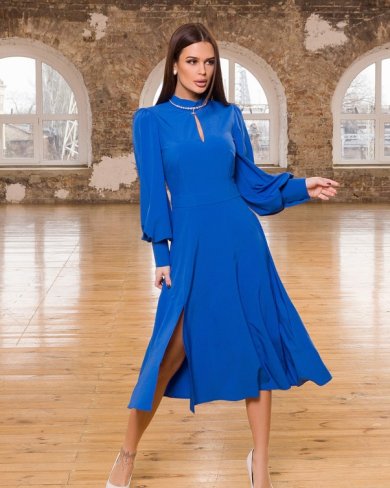 Bonita Синє приталене плаття з розрізами 32684-01 - SvitStyle