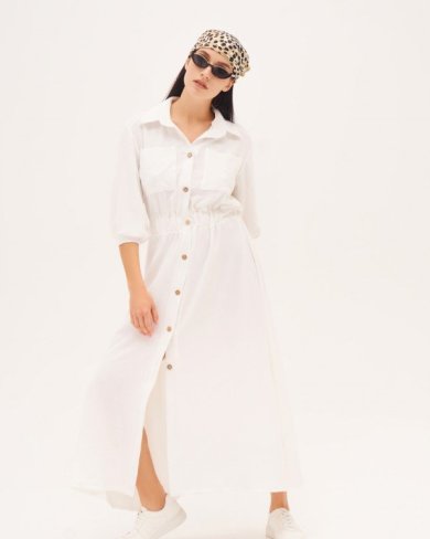 Bonita Біла довга сукня-сорочка на ґудзиках 33741-01 - SvitStyle