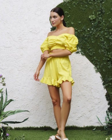 Bonita Жовтий бавовняний костюм з воланами 34543-01 - SvitStyle
