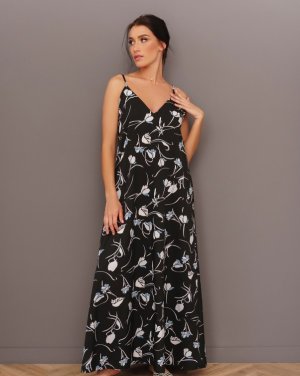 Bonita Чорна сукня-комбінація з квітковим принтом 34724-01 - 8465921 - SvitStyle