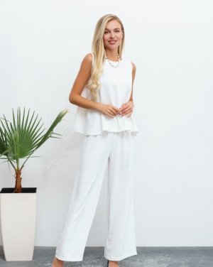 Bonita Білий легкий костюм з блузою на гудзиках 34910-01 - 8466060 - SvitStyle