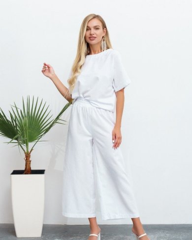 Bonita Білий бавовняний костюм із вкороченими брюками 34921-01 - SvitStyle