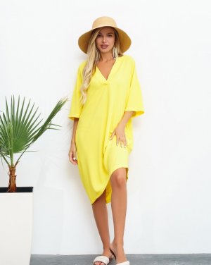 Bonita Жовта вільна сукня з V-подібною горловиною 35030-01 - 8466100 - SvitStyle