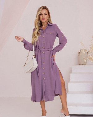 Bonita Темно-фіолетове плаття-сорочка з бічними розрізами 35532-01 - 8466292 - SvitStyle