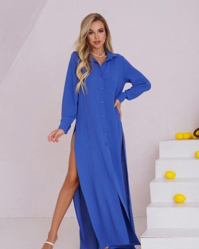 Bonita Синя сукня-сорочка з високими розрізами 35539-01 - SvitStyle