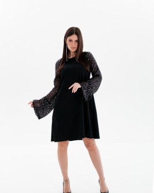 Bonita Чорна сукня-трапеція з блискучими рукавами 37239-01 - 8491859 - SvitStyle