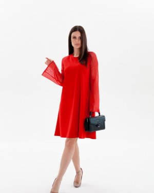 Bonita Червона сукня-трапеція з напівпрозорими рукавами 37243-01 - 8491863 - SvitStyle