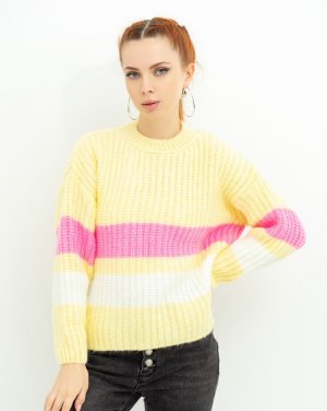 Bonita Жовтий вовняний светр зі смугастими вставками 37330-01 - 8491940 - SvitStyle