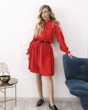 Bonita Червоне приталене плаття з рюшами 19643-01 - 8516101 - SvitStyle