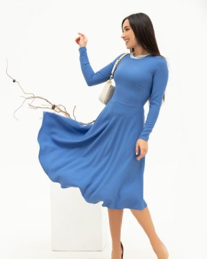 Bonita Темно-блакитна класична сукня з розкльошеним низом 38296-01 - 8516247 - SvitStyle