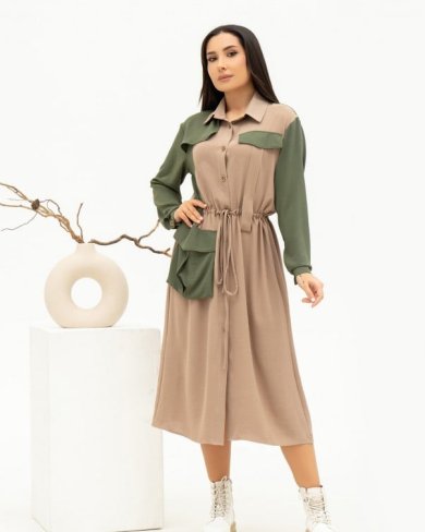 Bonita Бежева сукня-сорочка з накладною кишенею 38297-01 - SvitStyle