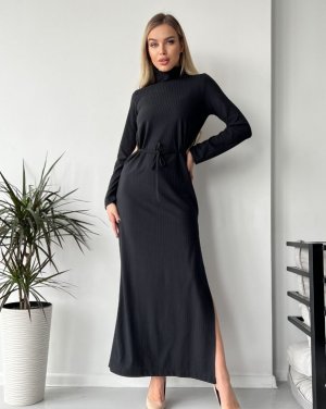 Bonita Чорна довга сукня з бічними вирізами 38301-01 - 8516252 - SvitStyle