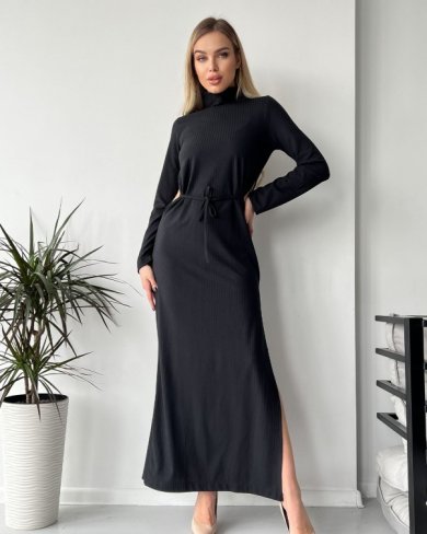 Bonita Чорна довга сукня з бічними вирізами 38301-01 - SvitStyle