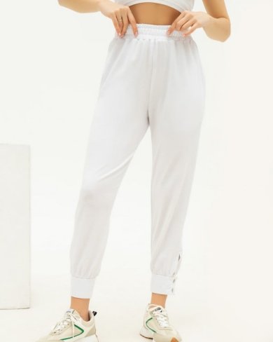 Bonita Білі трикотажні штани з декоративними манжетами 38347-01 - SvitStyle