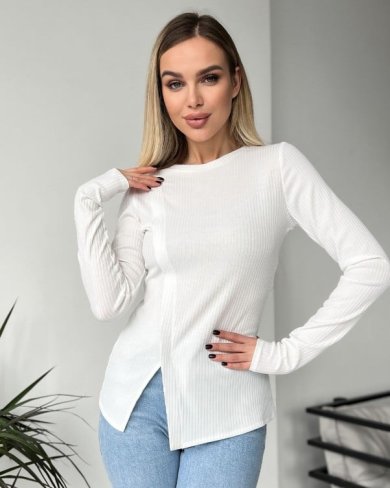 Bonita Молочний трикотажний светр із розрізом 38365-01 - SvitStyle