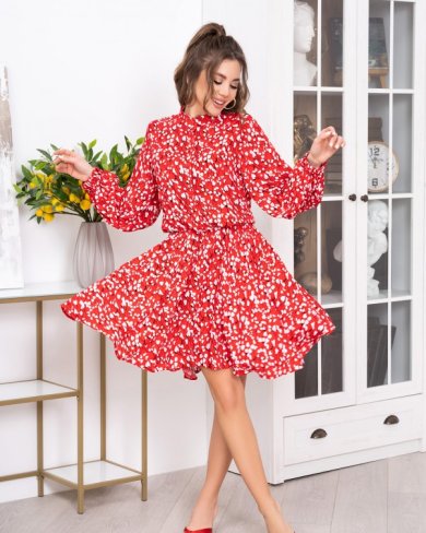 Червона бавовняна сукня з розкльошеною спідницею - 40965-01 - SvitStyle