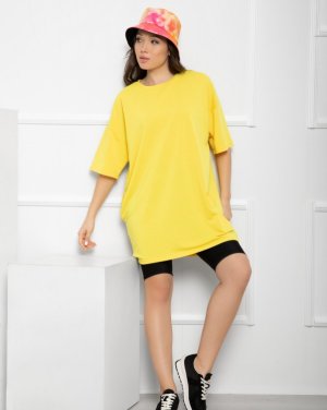Жовта вільна трикотажна футболка - 8542065 - SvitStyle