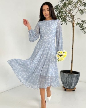 Сіра міді сукня з дрібним квітковим принтом - 8542532 - SvitStyle