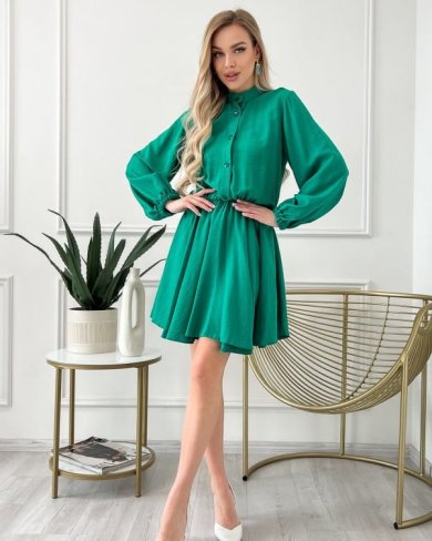 Зелена бавовняна сукня зі спідницею-сонцем - SvitStyle