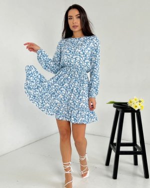 Синя квіткова сукня з воланом - 8542574 - SvitStyle