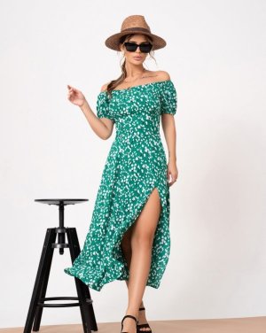 Зелена ретро сукня з розрізом - 8542664 - SvitStyle