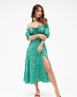 Зелена сукня з відкритими печами - 8542681 - SvitStyle